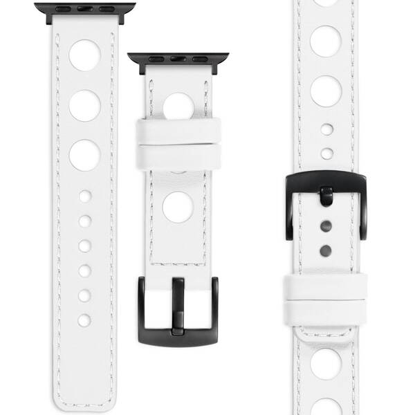moVear Prestige R1 Skórzany pasek 22mm do Apple Watch 9 / 8 / 7 / 6 / 5 / 4 / SE (41/40mm) | Biały, białe przeszycie [rozmiary XS-XXL i klamra do wyboru]