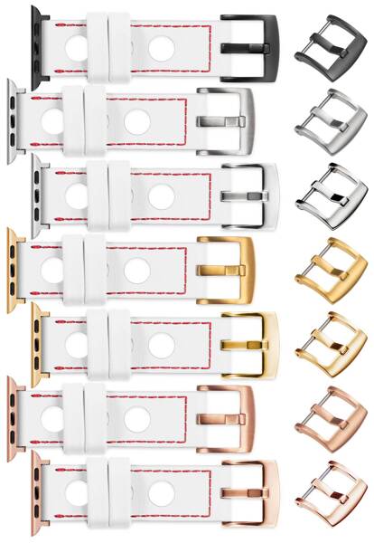 moVear Prestige R1 Skórzany pasek 22mm do Apple Watch 9 / 8 / 7 / 6 / 5 / 4 / SE (41/40mm) | Biały, czerwone przeszycie [rozmiary XS-XXL i klamra do wyboru]