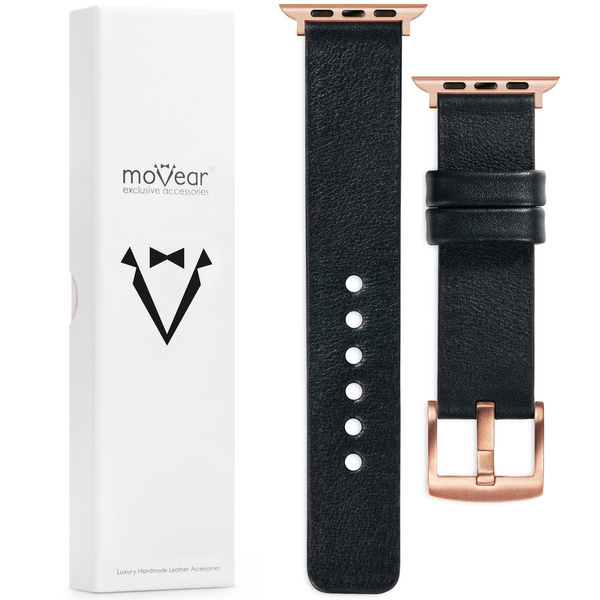 moVear Prestige S1 Skórzany pasek 18mm do Apple Watch 10 / 9 / 8 / 7 / 6 / 5 / 4 / SE (42/41/40mm) | Czarny [adapter i klamra do wyboru]