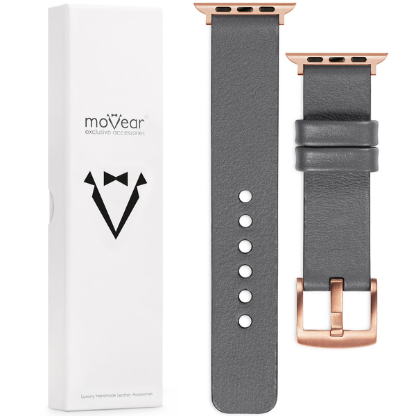 moVear Prestige S1 Skórzany pasek 18mm do Apple Watch 10 / 9 / 8 / 7 / 6 / 5 / 4 / SE (42/41/40mm) | Szary [adapter i klamra do wyboru]