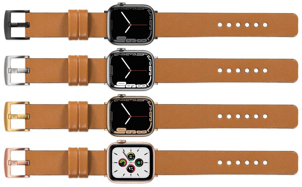 moVear Prestige S1 Skórzany pasek 18mm do Apple Watch 10 / 9 / 8 / 7 / 6 / 5 / 4 / SE (46/45/44mm) & Ultra (49mm) | Jasnobrązowy [adapter i klamra do wyboru]