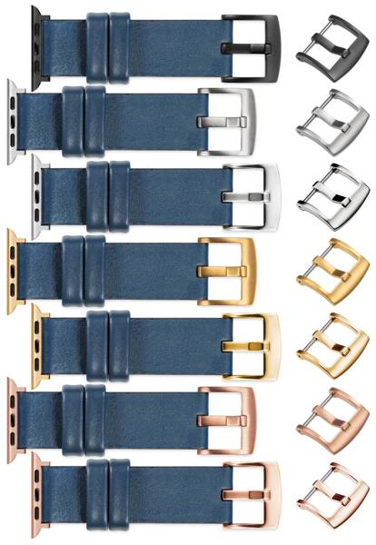 moVear Prestige S1 Skórzany pasek 20mm do Apple Watch 9 / 8 / 7 / 6 / 5 / 4 / SE (41/40mm) | Niebieski Jeans [adapter i klamra do wyboru]