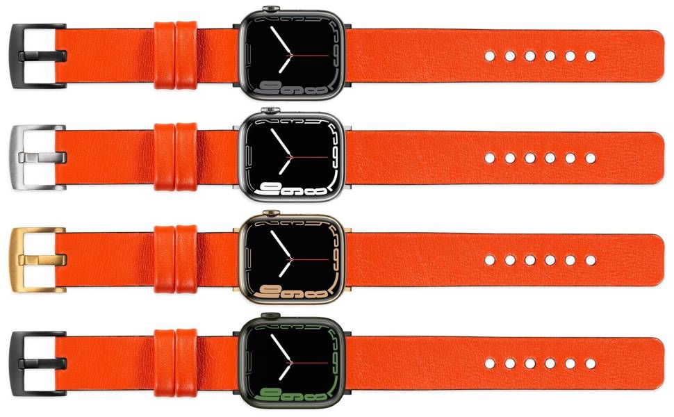 moVear Prestige S1 Skórzany pasek 20mm do Apple Watch 9 / 8 / 7 / 6 / 5 / 4 / SE (45/44mm) & Ultra (49mm) | Pomarańczowy [adapter i klamra do wyboru]