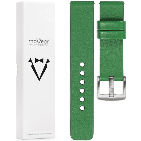 moVear Prestige S1 Skórzany pasek 20mm do Samsung Galaxy Watch5 Pro / Watch 5 4 3 / Active 2 1 | Zielony [rozmiar i klamra do wyboru]