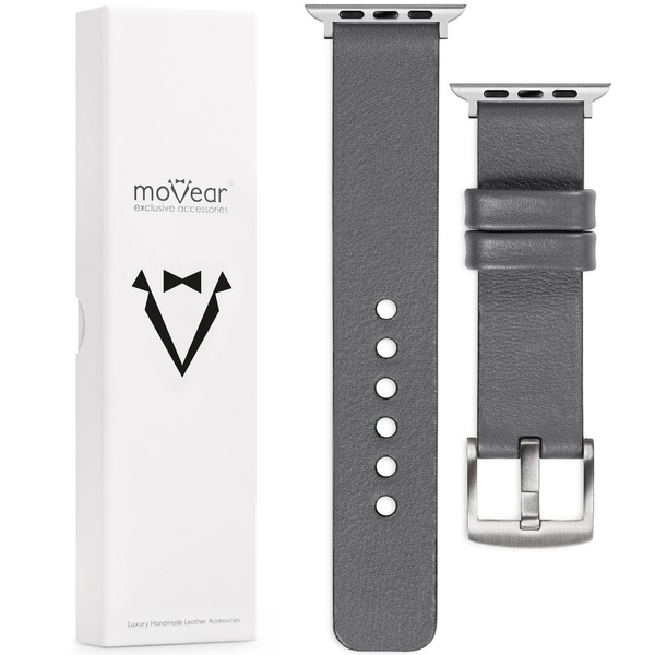 moVear Prestige S1 Skórzany pasek 22mm do Apple Watch 10 / 9 / 8 / 7 / 6 / 5 / 4 / SE (42/41/40mm) | Szary [adapter i klamra do wyboru]