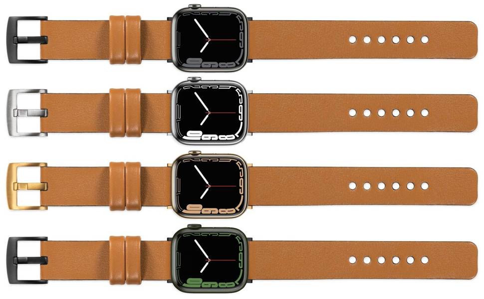 moVear Prestige S1 Skórzany pasek 22mm do Apple Watch 10 / 9 / 8 / 7 / 6 / 5 / 4 / SE (46/45/44mm) & Ultra (49mm) | Jasnobrązowy [adapter i klamra do wyboru]