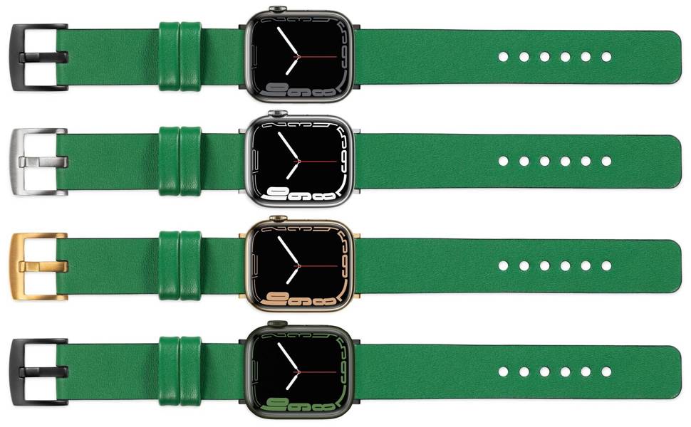 moVear Prestige S1 Skórzany pasek 22mm do Apple Watch 9 / 8 / 7 / 6 / 5 / 4 / SE (41/40mm) | Zielony [adapter i klamra do wyboru]