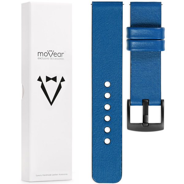 moVear Prestige S1 Skórzany pasek 22mm do Xiaomi Watch S1 / Mi Watch / Amzfit | Niebieski [rozmiary XS-XXL i klamra do wyboru]