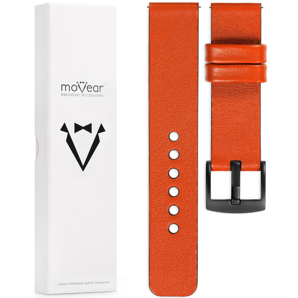 moVear Prestige S1 Skórzany pasek 22mm do Xiaomi Watch S1 / Mi Watch / Amzfit | Pomarańczowy [rozmiary XS-XXL i klamra do wyboru]