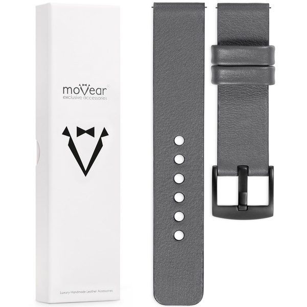 moVear Prestige S1 Skórzany pasek 22mm do Xiaomi Watch S1 / Mi Watch / Amzfit | Szary [rozmiary XS-XXL i klamra do wyboru]