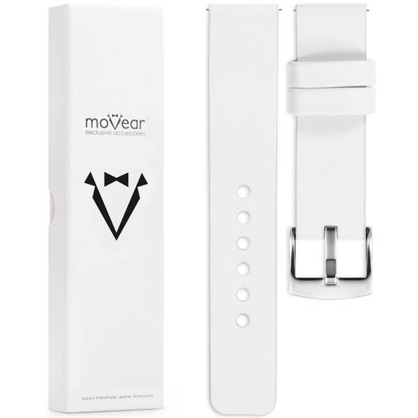 moVear Prestige S1 Skórzany pasek 22mm do zegarka | Biały [rozmiary XS-XXL i klamra do wyboru]