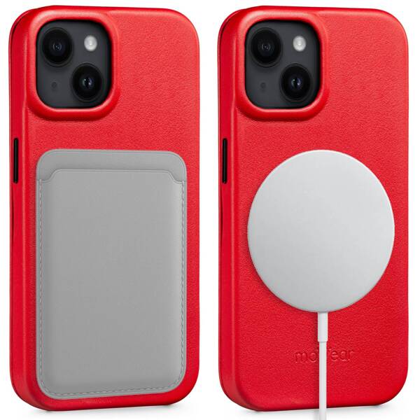 moVear flipSide 4S skórzane etui do Apple iPhone 14 (6,1") | Skóra naturalna gładka (Czerwona)
