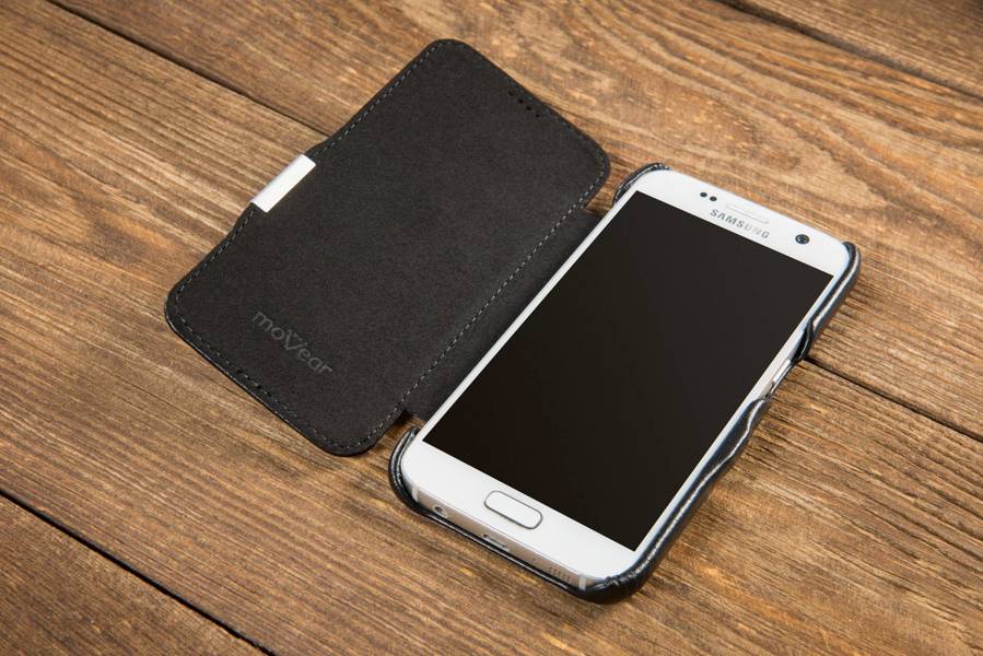 moVear flipSide C Skórzane Etui do Samsung Galaxy S6 | Skóra Gładka | Czarny