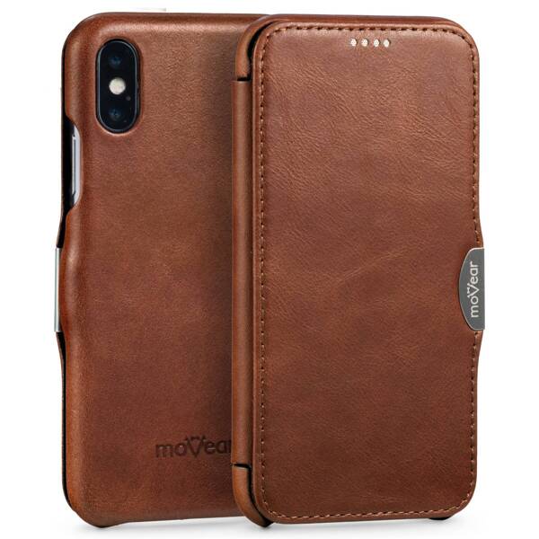 moVear flipSide C skórzane etui do Apple iPhone Xs / X (5.8") | Skóra naturalna vintage (Brązowa)