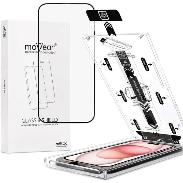 moVear mBOX GLASS mSHIELD 2.5D MAX MATT do Apple iPhone 15 (6,1") (Antyrefleksyjne, kompatybilne z etui, z Aplikatorem)