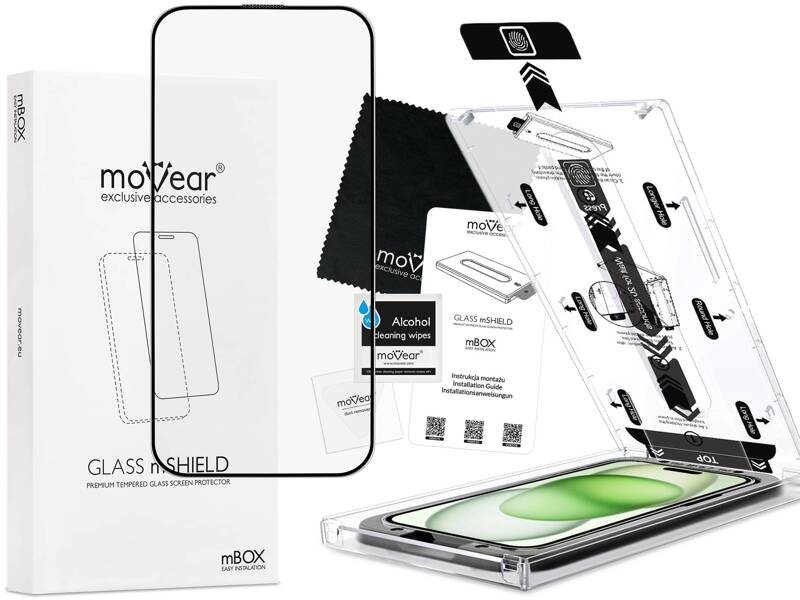 moVear mBOX GLASS mSHIELD 2.5D MAX MATT do Apple iPhone 16 Plus / 15 Plus (6.7") (Antyrefleksyjne, kompatybilne z etui, z Aplikatorem)