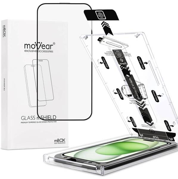 moVear mBOX GLASS mSHIELD 2.5D MAX MATT do Apple iPhone 16 Plus / 15 Plus (6.7") (Antyrefleksyjne, kompatybilne z etui, z Aplikatorem)