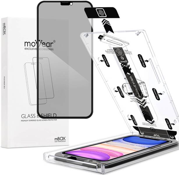 moVear mBOX GLASS mSHIELD 2.5D MAX privacy do Apple iPhone 11 / Xr (6.1") (Anty spy, z Aplikatorem)