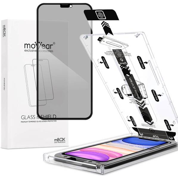 moVear mBOX GLASS mSHIELD 2.5D MAX privacy do Apple iPhone 11 / Xr (6.1") (Anty spy, z Aplikatorem)