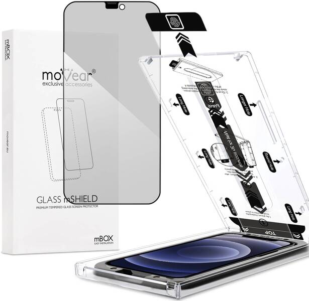 moVear mBOX GLASS mSHIELD 2.5D MAX privacy do Apple iPhone 12 Pro / 12 (6.1") (Anty spy, z Aplikatorem)