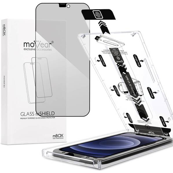 moVear mBOX GLASS mSHIELD 2.5D MAX privacy do Apple iPhone 12 Pro / 12 (6.1") (Anty spy, z Aplikatorem)