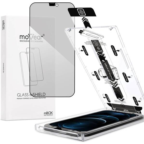 moVear mBOX GLASS mSHIELD 2.5D MAX privacy do Apple iPhone 12 Pro Max (6.7") (Anty spy, z Aplikatorem)