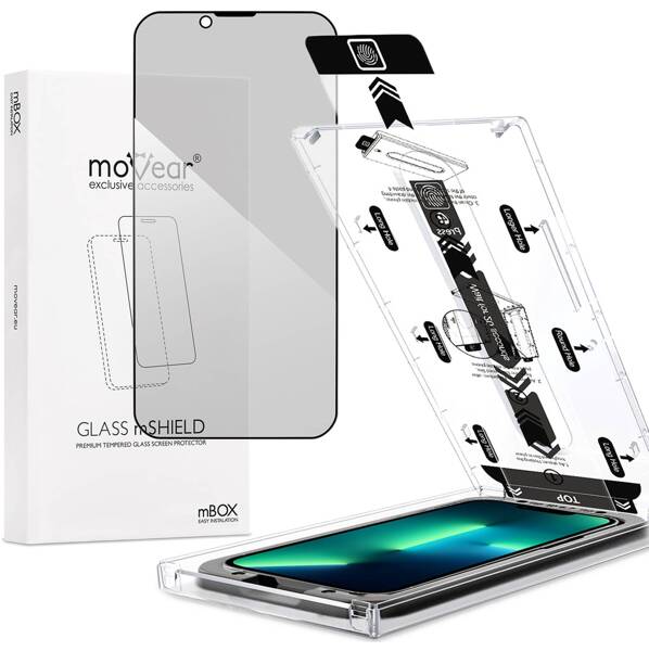 moVear mBOX GLASS mSHIELD 2.5D MAX privacy do Apple iPhone 14 / 13 / 13 Pro (6.1") (Anty spy, z Aplikatorem)