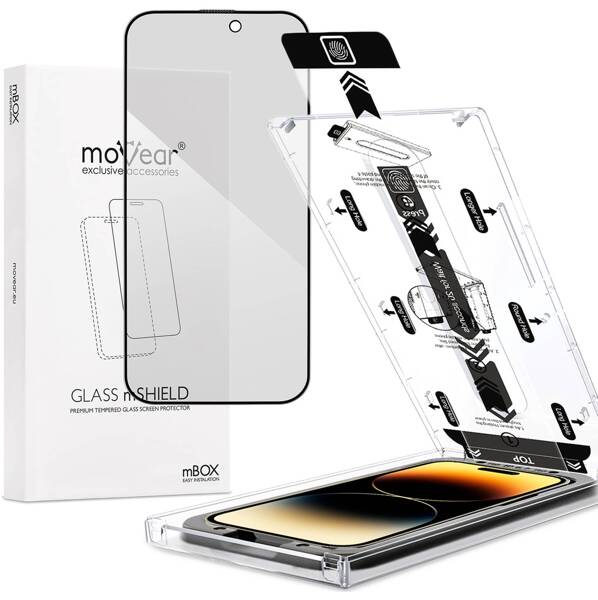 moVear mBOX GLASS mSHIELD 2.5D MAX privacy do Apple iPhone 14 Pro (6.1") (Anty spy, z Aplikatorem)