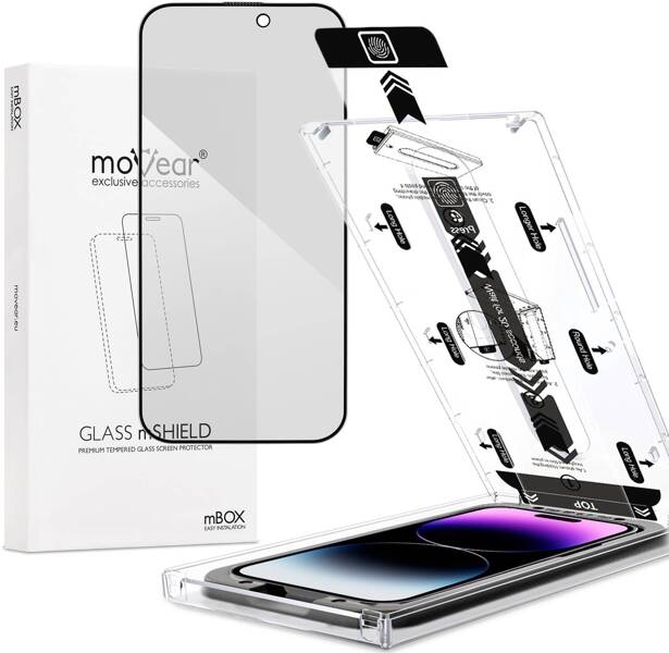 moVear mBOX GLASS mSHIELD 2.5D MAX privacy do Apple iPhone 14 Pro Max (6.7") (Anty spy, z Aplikatorem)