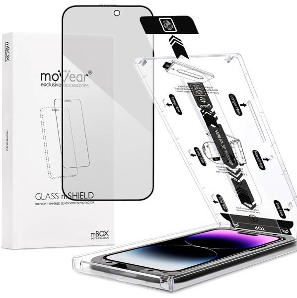 moVear mBOX GLASS mSHIELD 2.5D MAX privacy do Apple iPhone 14 Pro Max (6.7") (Anty spy, z Aplikatorem)