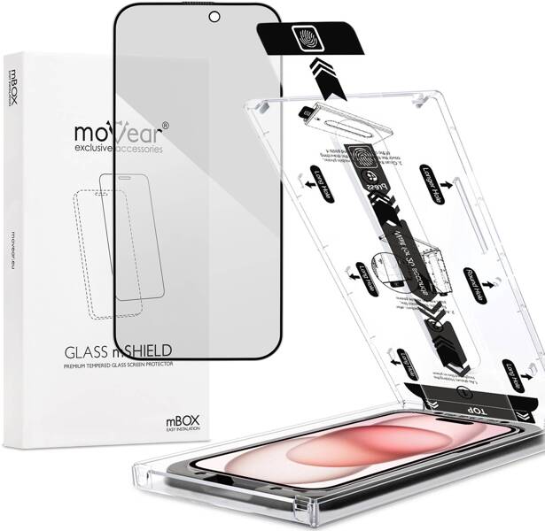 moVear mBOX GLASS mSHIELD 2.5D MAX privacy do Apple iPhone 16 / 15 (6,1") (Anty spy, z Aplikatorem)