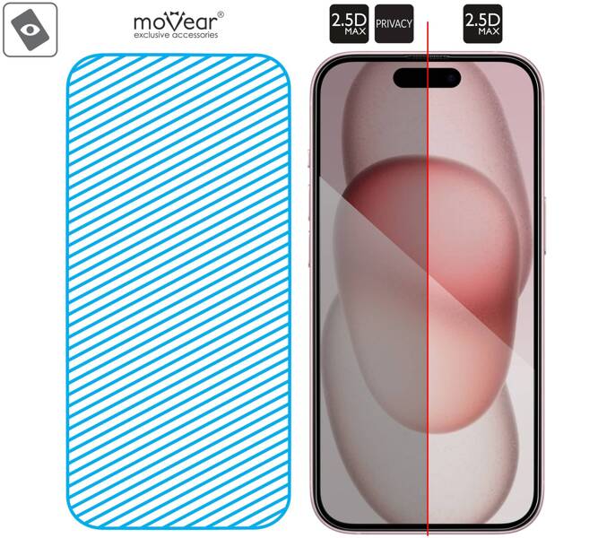 moVear mBOX GLASS mSHIELD 2.5D MAX privacy do Apple iPhone 16 / 15 (6,1") (Anty spy, z Aplikatorem)