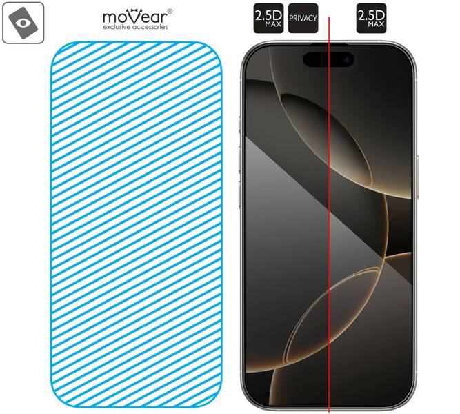 moVear mBOX GLASS mSHIELD 2.5D MAX privacy do Apple iPhone 16 Pro (6.3") (Anty spy, z Aplikatorem)