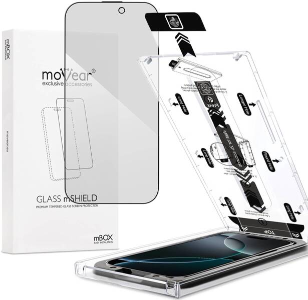 moVear mBOX GLASS mSHIELD 2.5D MAX privacy do Apple iPhone 16 Pro Max (6.9") (Anty spy, z Aplikatorem)