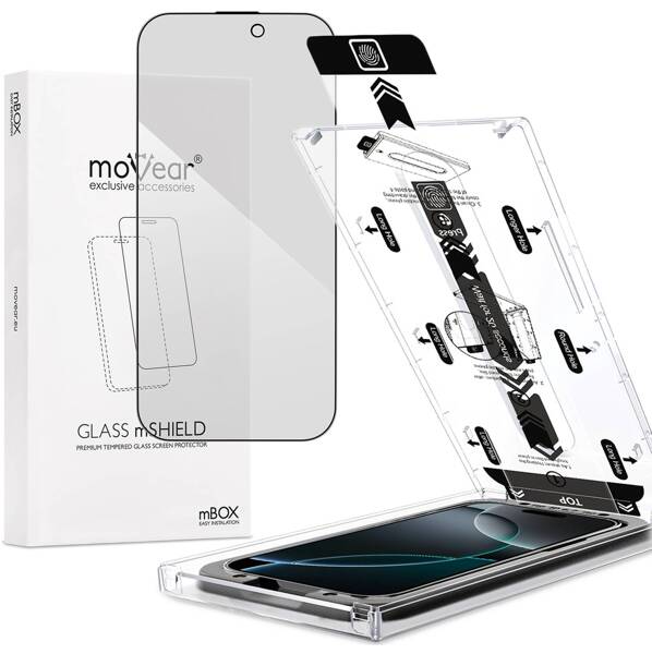 moVear mBOX GLASS mSHIELD 2.5D MAX privacy do Apple iPhone 16 Pro Max (6.9") (Anty spy, z Aplikatorem)