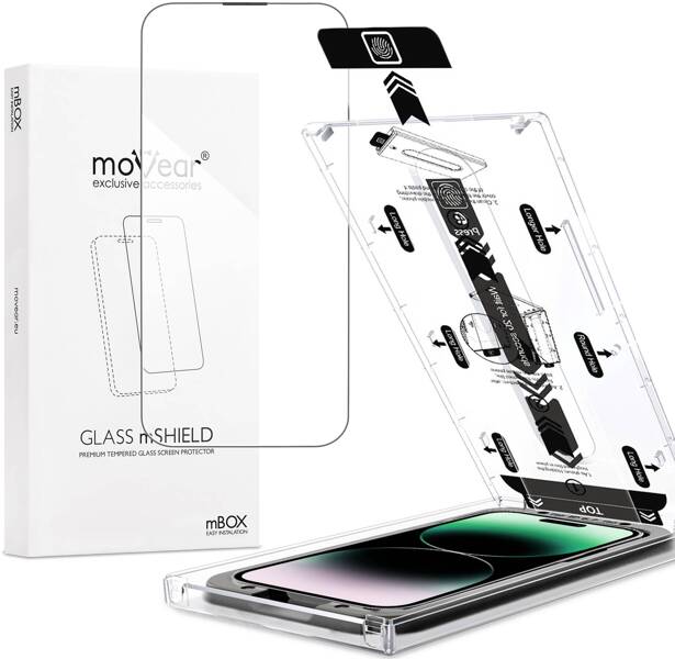 moVear mBOX GLASS mSHIELD 2.5D do Apple iPhone 14 Pro (6.1") (łatwy montaż)