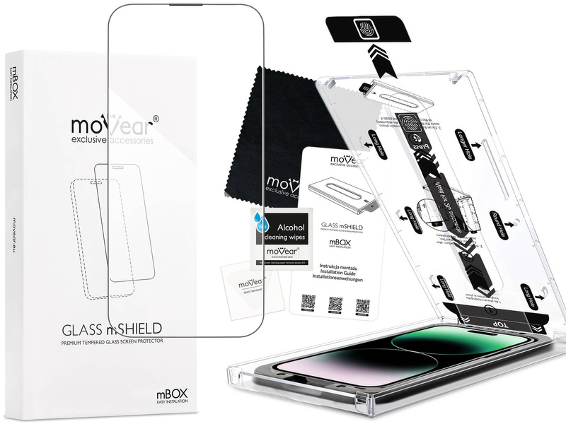 moVear mBOX GLASS mSHIELD 2.5D do Apple iPhone 14 Pro (6.1") (łatwy montaż)