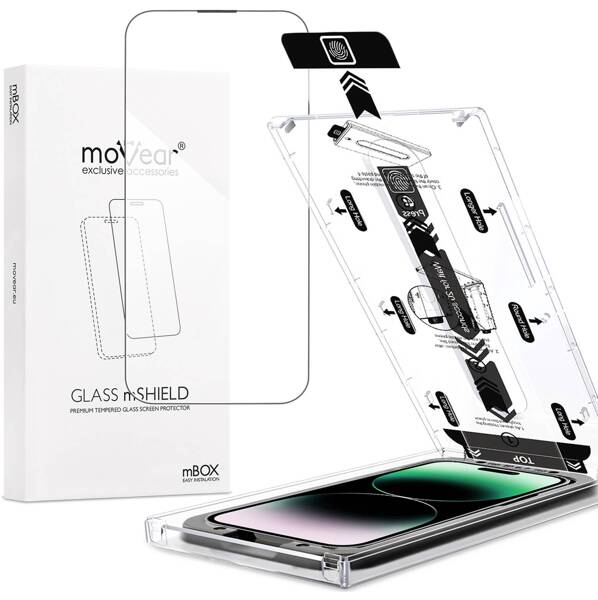 moVear mBOX GLASS mSHIELD 2.5D do Apple iPhone 14 Pro (6.1") (łatwy montaż)