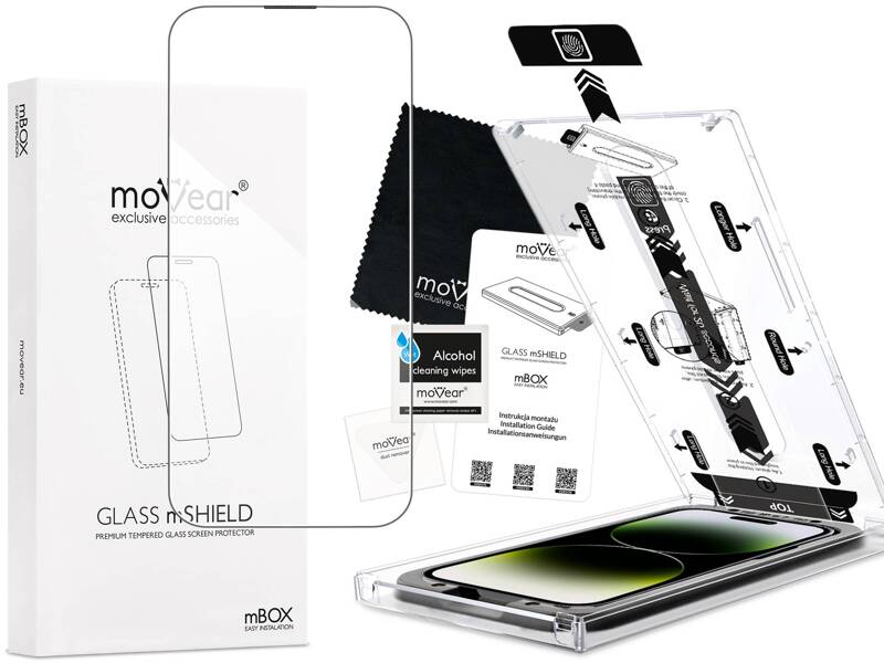 moVear mBOX GLASS mSHIELD 2.5D do Apple iPhone 14 Pro Max (6.7") (łatwy montaż)