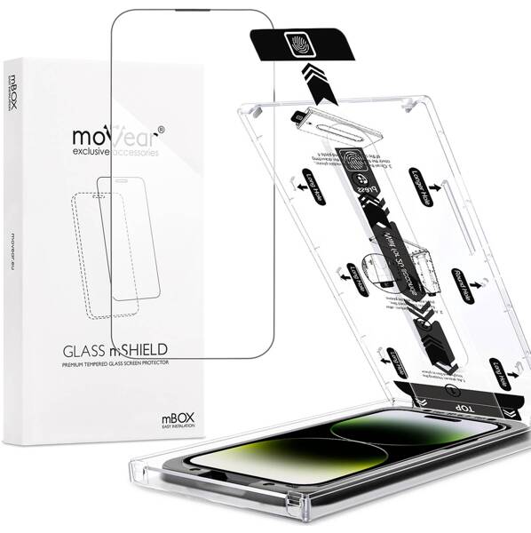 moVear mBOX GLASS mSHIELD 2.5D do Apple iPhone 14 Pro Max (6.7") (łatwy montaż)