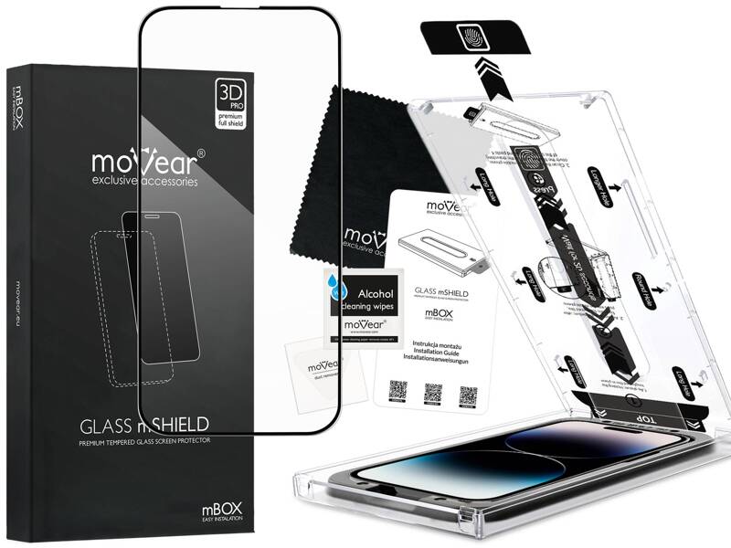 moVear mBOX GLASS mSHIELD 3D PRO do Apple iPhone 14 Pro (6.1") (łatwy montaż)