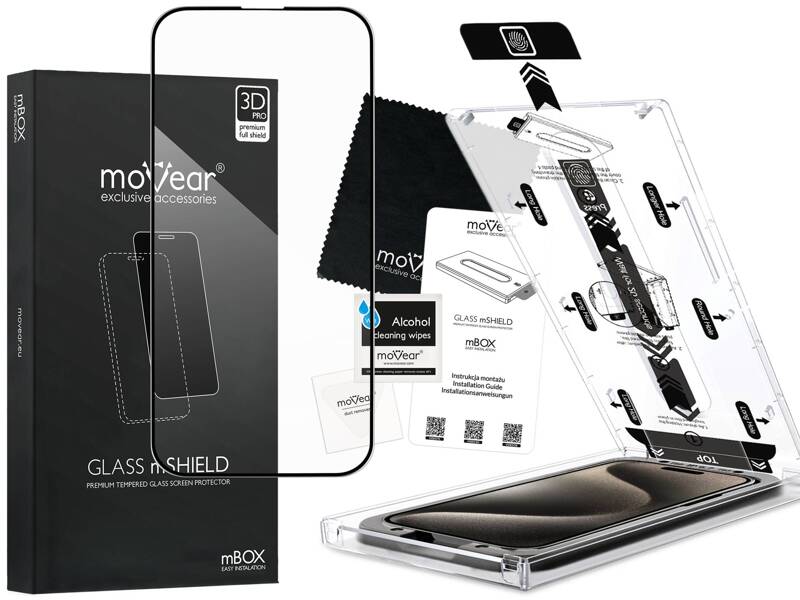 moVear mBOX GLASS mSHIELD 3D PRO do Apple iPhone 15 Pro (6.1") (łatwy montaż)