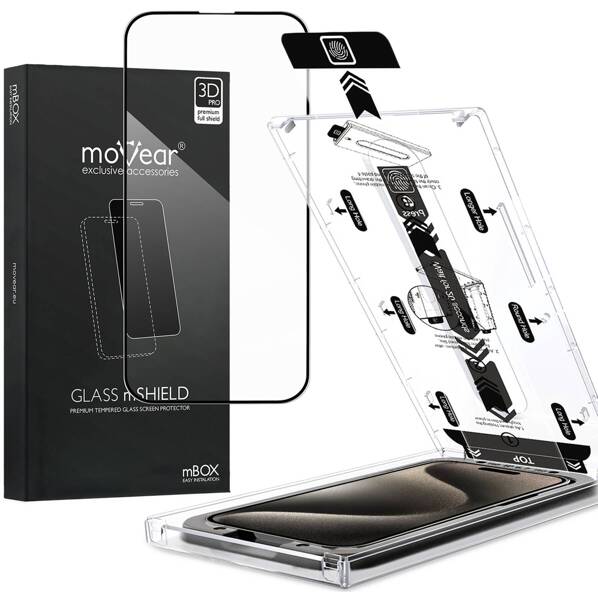 moVear mBOX GLASS mSHIELD 3D PRO do Apple iPhone 15 Pro (6.1") (łatwy montaż)