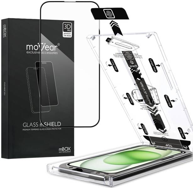 moVear mBOX GLASS mSHIELD 3D PRO do Apple iPhone 16 Plus / 15 Plus (6.7") (łatwy montaż)