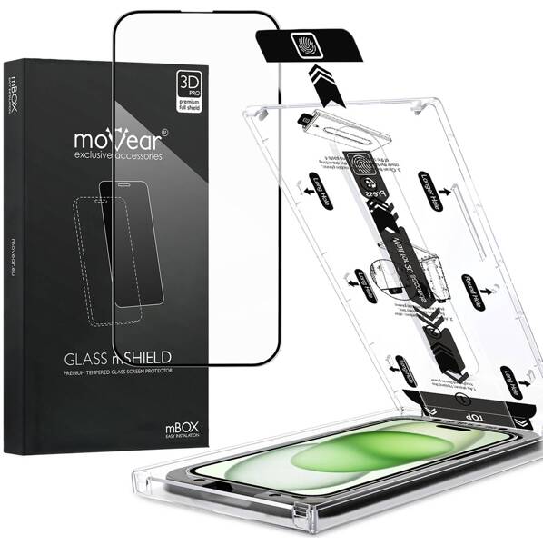 moVear mBOX GLASS mSHIELD 3D PRO do Apple iPhone 16 Plus / 15 Plus (6.7") (łatwy montaż)