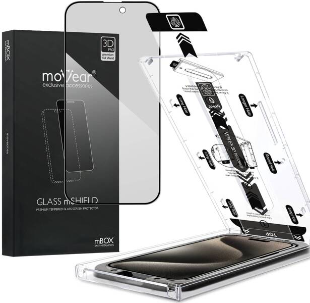 moVear mBOX GLASS mSHIELD 3D PRO privacy do Apple iPhone 15 Pro (6.1") (Prywatyzujące, z Aplikatorem)