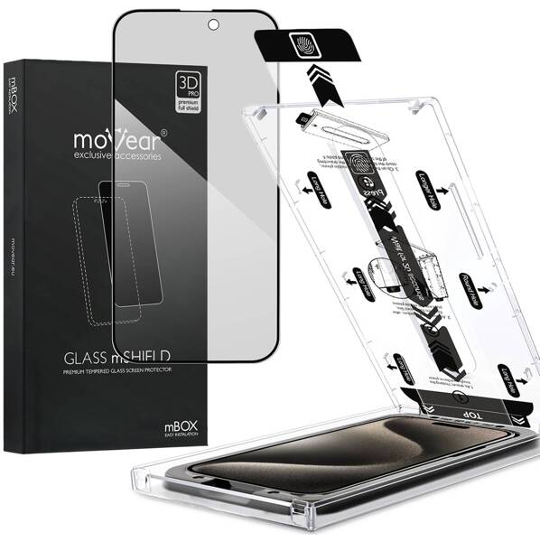 moVear mBOX GLASS mSHIELD 3D PRO privacy do Apple iPhone 15 Pro (6.1") (Prywatyzujące, z Aplikatorem)