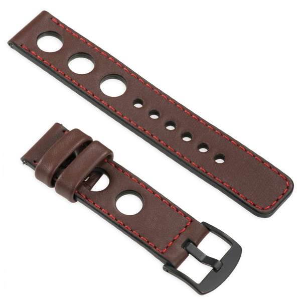 moVear uBand R1 24mm Skórzany pasek do zegarka / smartwatcha | Brązowy z czerwonym przeszyciem, rozmiar M/L