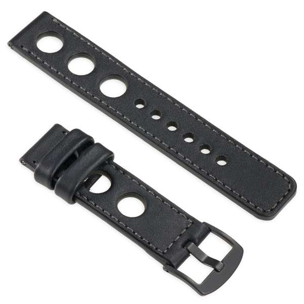 moVear uBand R1 26mm Skórzany pasek do zegarka / smartwatcha | Czarny z grafitowym przeszyciem, rozmiar M/L