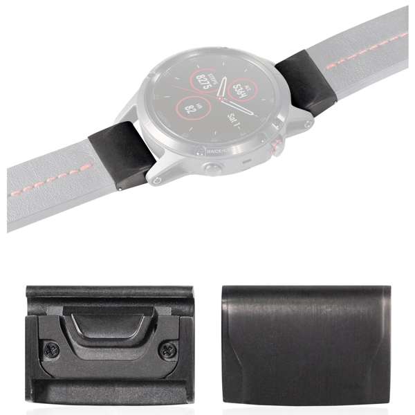 moVear uStrap C1 Skórzany pasek do Garmin Fenix 6S / 5S - Pro, Plus, Solar (koperta 42mm) z adapterem QuickFit 20mm | Czarny ze srebrnym przeszyciem
